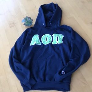 AOII M  blue hoodie with appliquéd letters